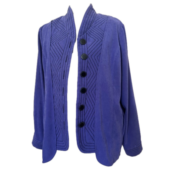 Bob Mackie Jackets & Blazers - Bob Mackie Wearable Art Purple Quilted Suede Jacket with Pockets and Lined